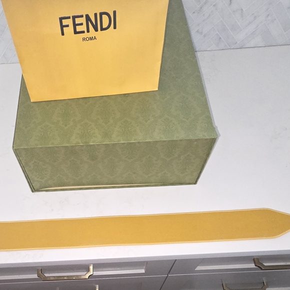 Fendi Wide FF Logo Jacquard Belt in Yellow Size 38 Like New Never Worn main image 10